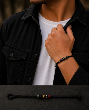 Wax Thread, Wood Bead & Hand-Painted Bone Bracelet