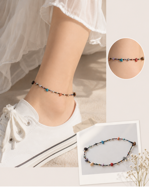 Wax Thread Brass & Stone Anklet