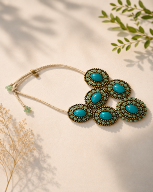 Handmade Turquoise Beaded Statement Necklace