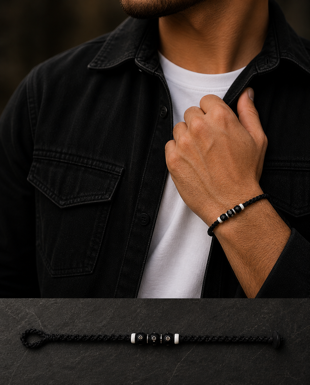 Wax Thread, Wood Bead & Hand-Painted Bone Bracelet