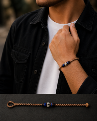 Wax Thread, Wood Bead & Hand-Painted Bone Bracelet
