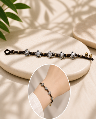 Wax Thread Bracelet with Brass Beads & Animal Charm