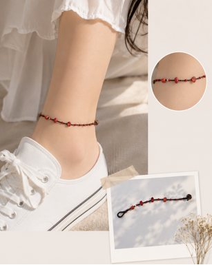 Wax Thread Brass & Stone Anklet